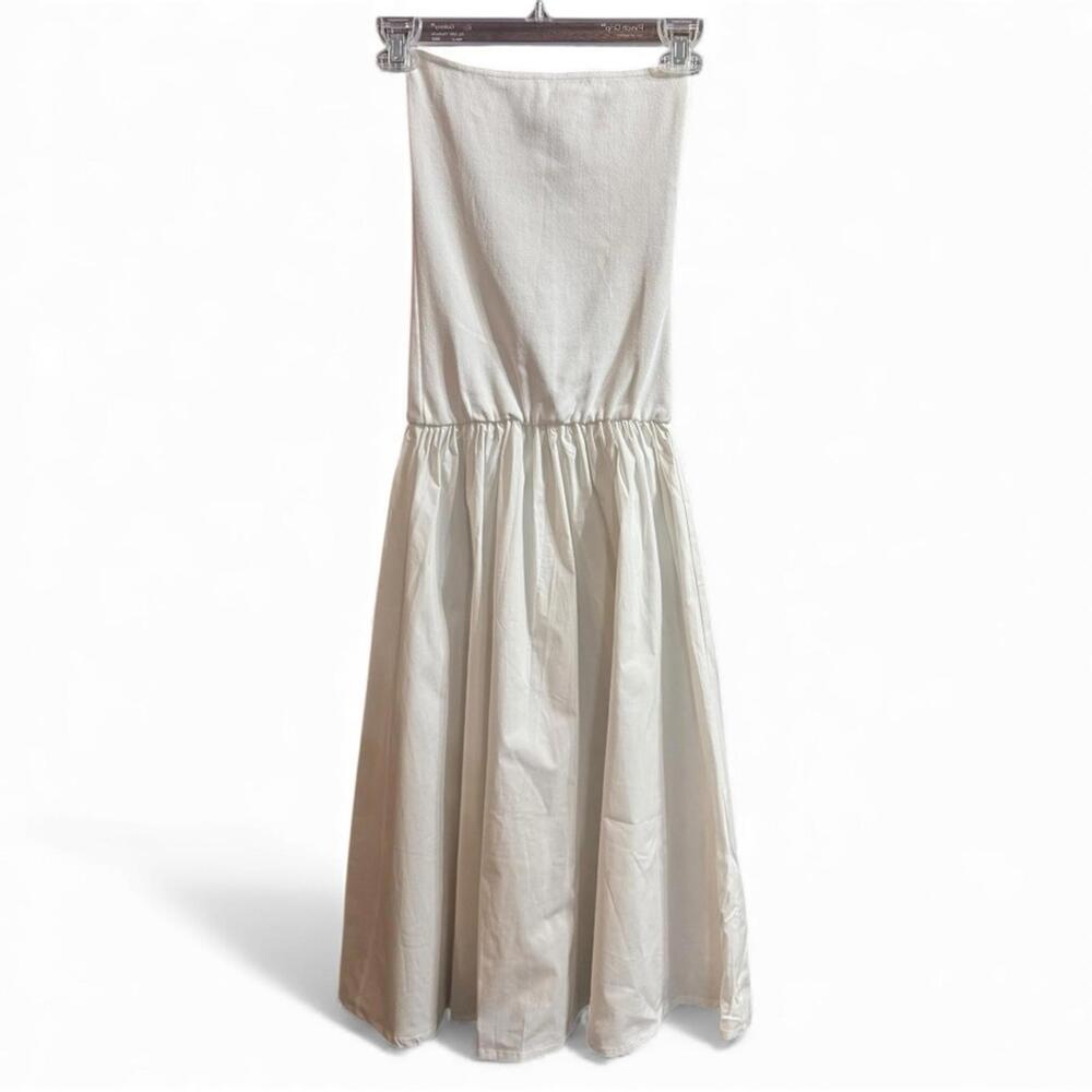 WeWoreWhat Ribbed Bandeau Midi Dress White S Strapless Fit & Flare - Picture 3 of 7